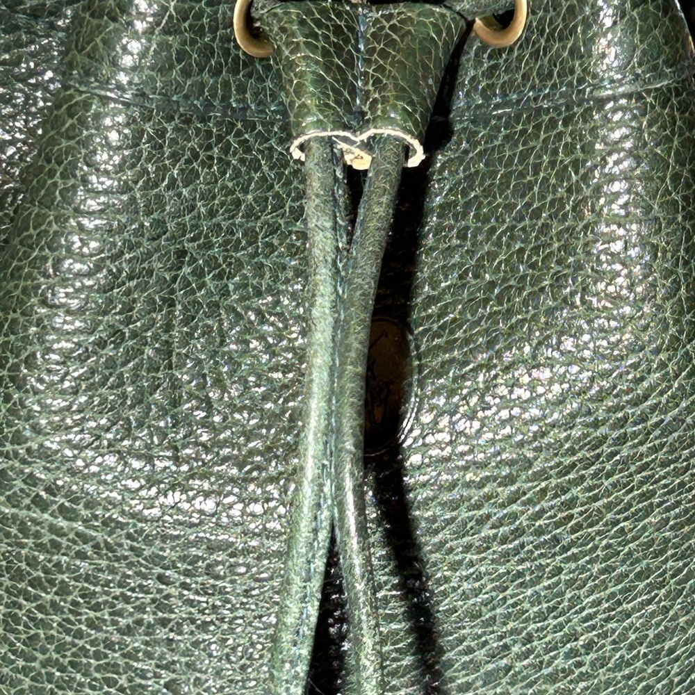 Ralph Lauren Green Leather Bucket Bag 13 “ x 9.5” x 5” w/bag scarf EUC - Picture 8 of 16